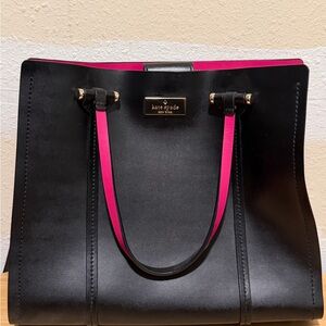 kate spade Black Leather Tote with Pink Trim